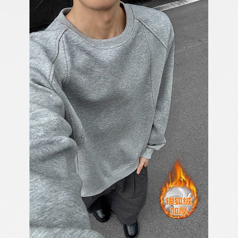 重磅曼巴棉休闲卫衣男秋季潮牌美式解构拼接宽松大码痞帅上衣加绒