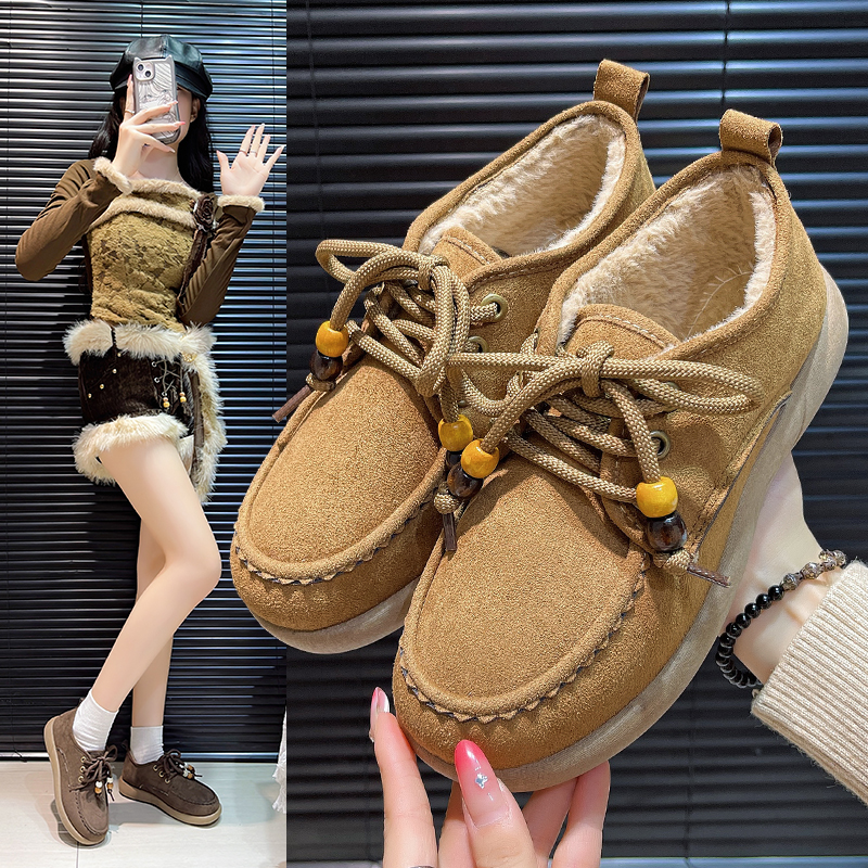 时尚勃肯加绒平底休闲保暖轻便豆豆鞋2025冬新款