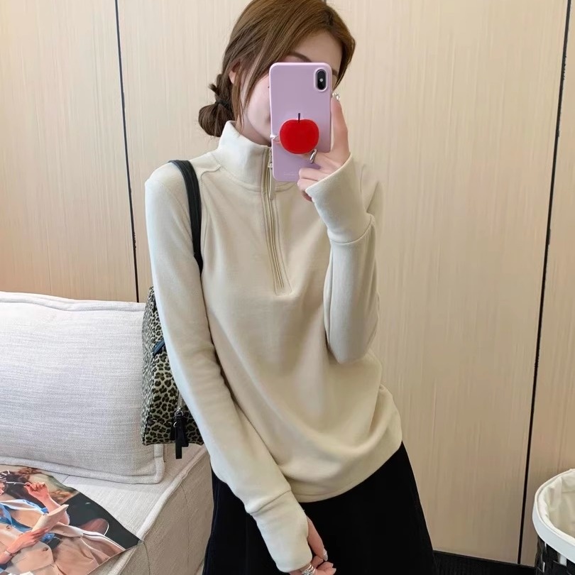 2025秋冬新款爆款德绒立领卫衣女保暖半高领小个子拉链内搭打底衫