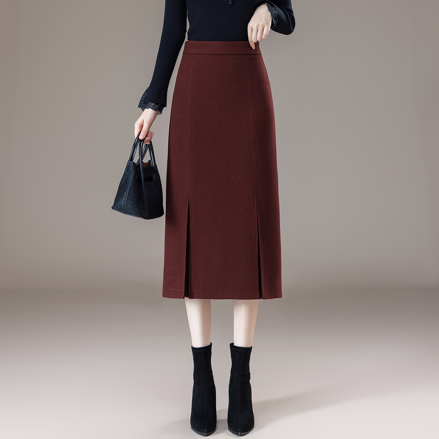 时尚高腰休闲半身裙女2025秋季新款高腰遮肉显瘦中长款开叉包臀裙