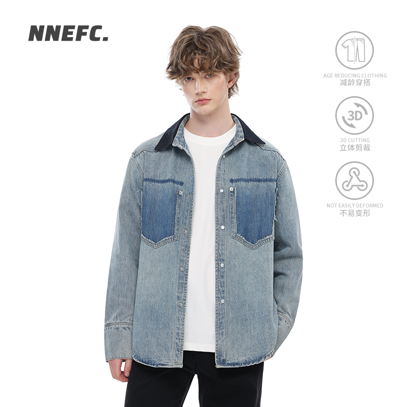 NNEFC潮牌牛仔衬衣男女新款外搭上衣ins宽松百搭衬衫设计感外套
