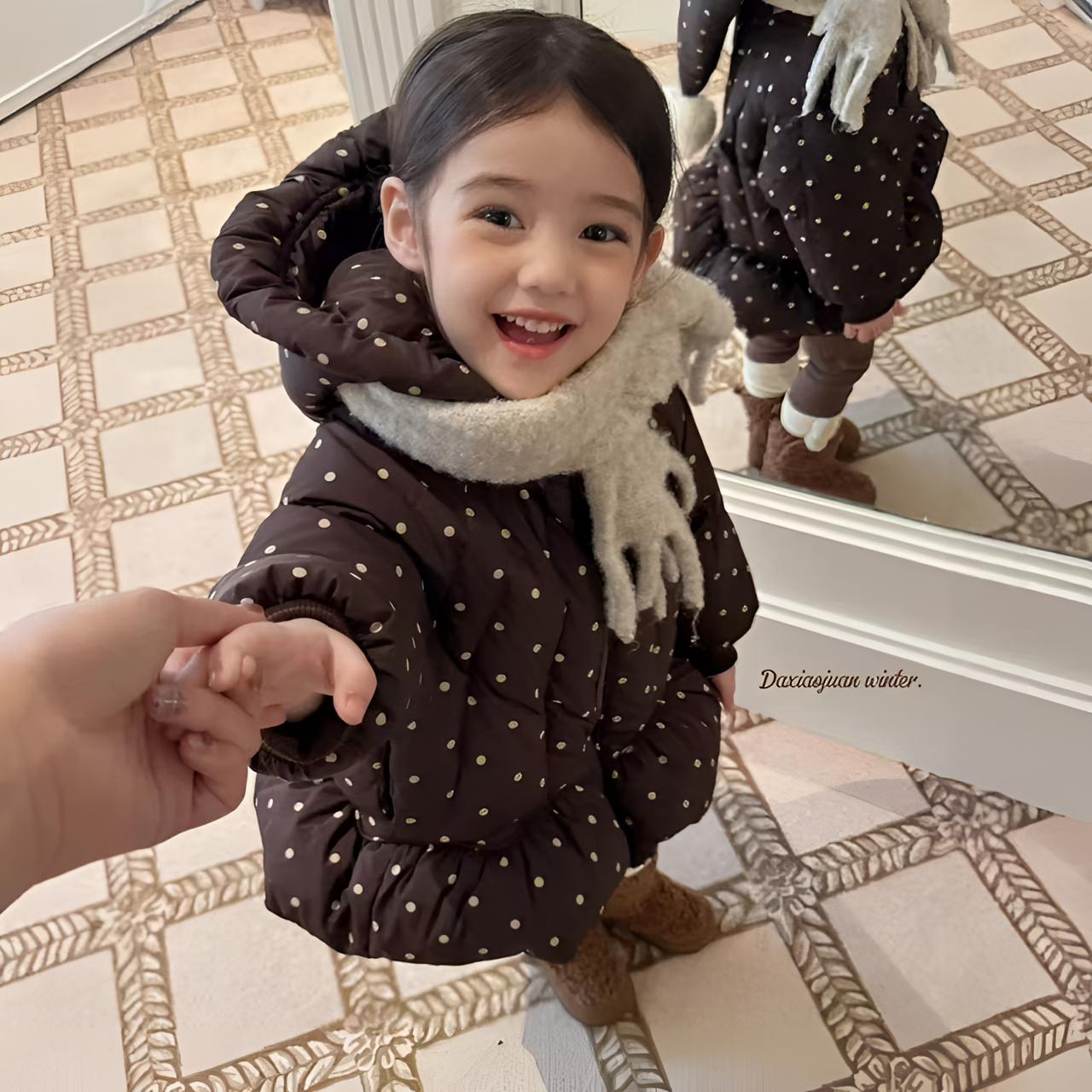 韩国时尚波点棉服2025款冬装宝宝冬季中长款儿童加厚加绒保暖外套