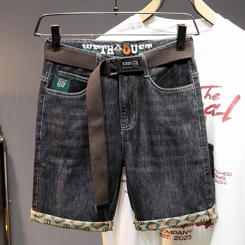 夏季薄款潮流牛仔短裤男士弹力宽松五分裤时尚刺绣爆款5分裤子男