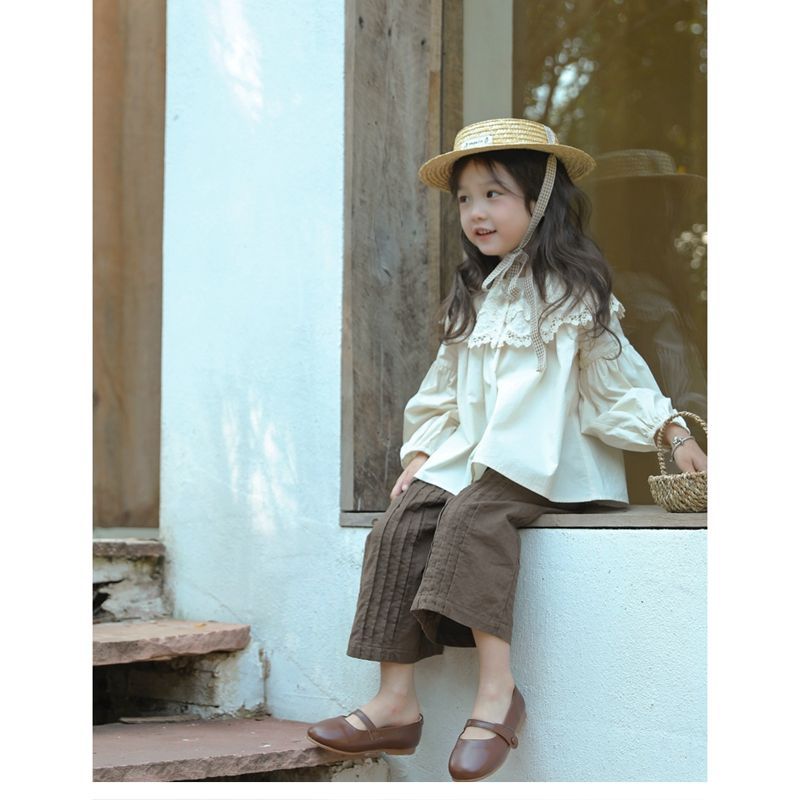 韩国童装2025春款女童衬衫洋气白色大荷叶领衬衣儿童韩版宽松上衣