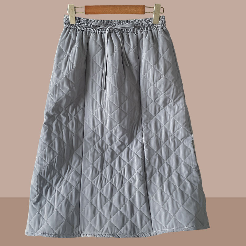 夹棉加厚半身裙女2025年秋冬时尚新款菱格大摆裙宽松中长a字伞裙