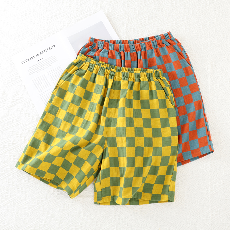 【维多利亚VICTORIA】新款色织双层纯棉纱布睡裤男全棉夏季薄款短