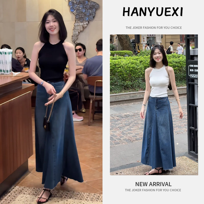 夏季穿搭一整套女2025新款韩版无袖针织背心气质牛仔半身裙两件套