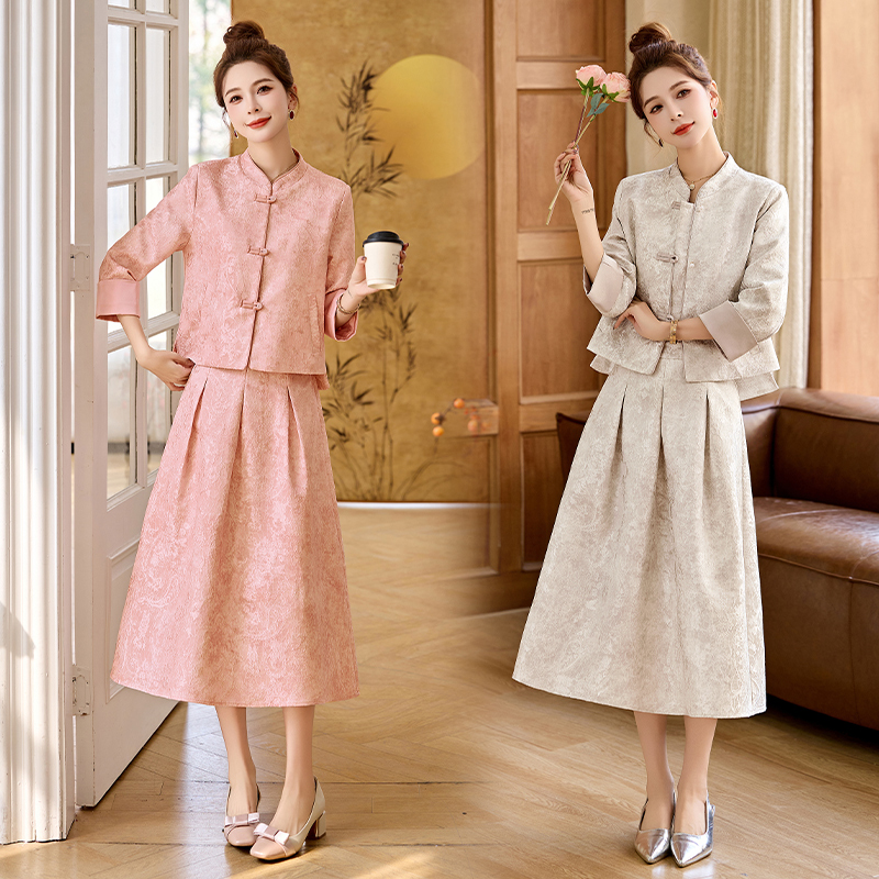 新中式风套装裙2025春季新款时尚高级感气质唐装半身裙两件套女