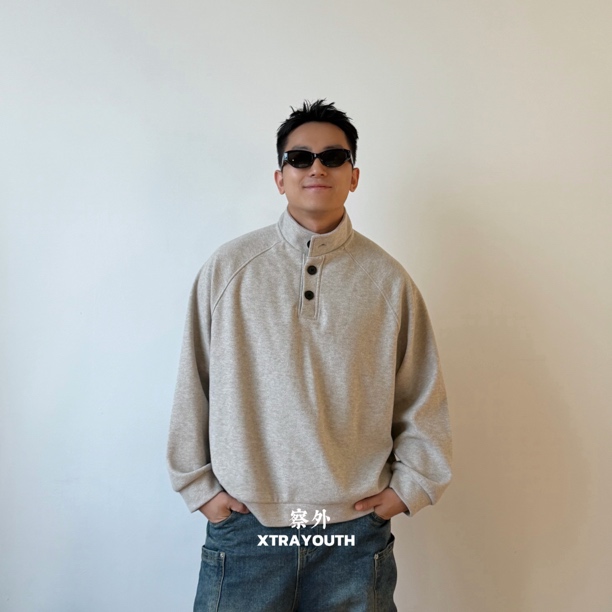 察外XY【简约亨利】醋酸羊毛卫衣立领毛呢上衣休闲套头情侣半高领