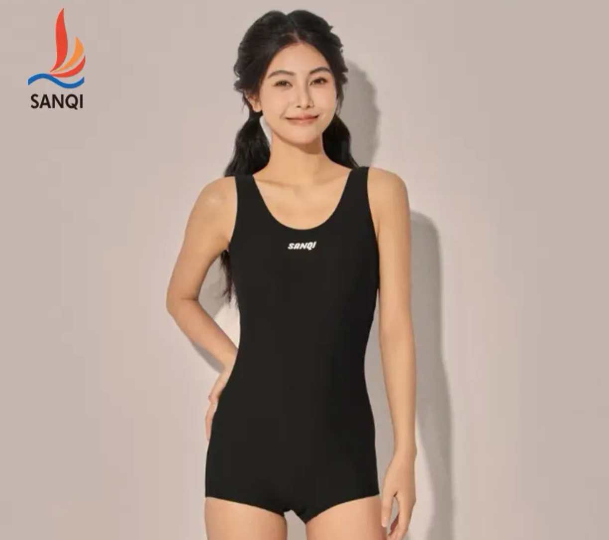 三奇连体潜水服女款新款游泳馆专用平角大码专业竞速泳装固定杯