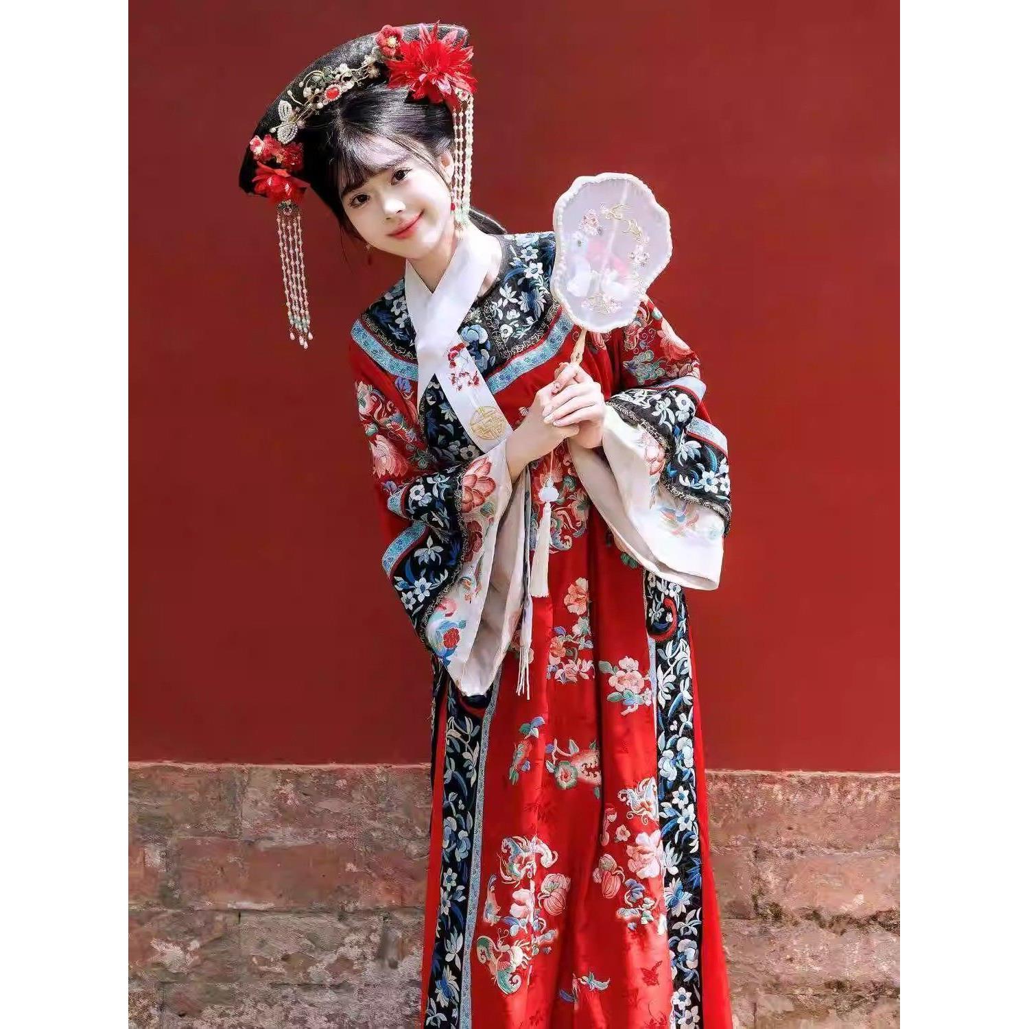 南雅集 年轻贵妃清代女装清朝氅衣旗装旗女印花中国风宫廷风汉服