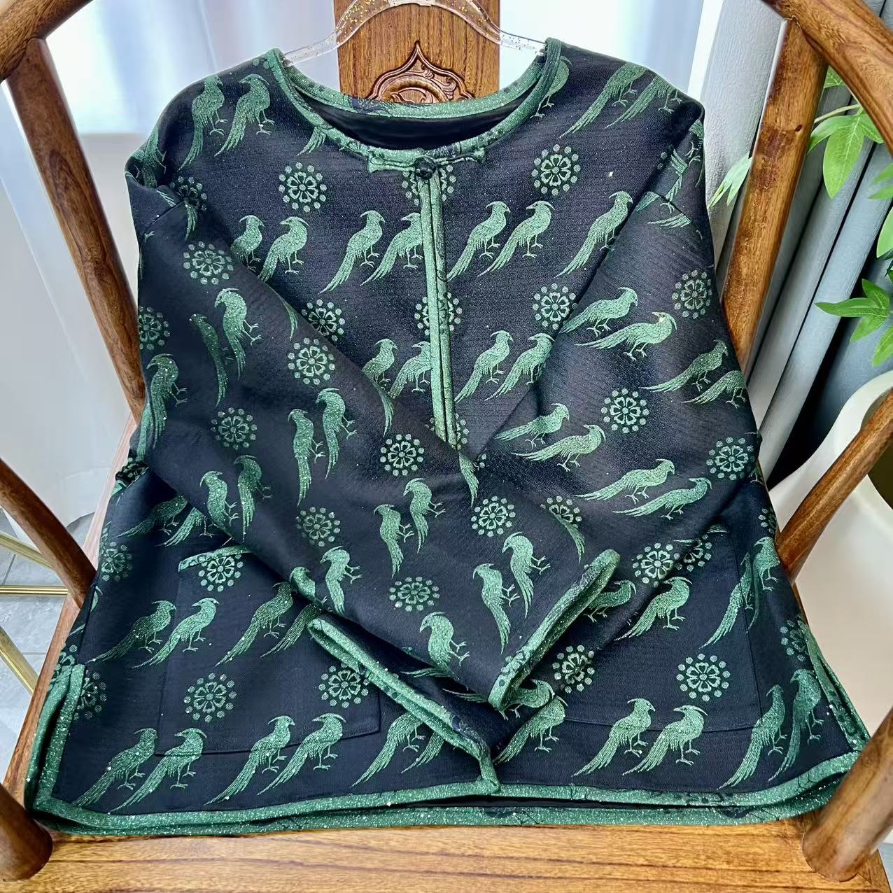 上久楷带钢印【翟鸟纹】正品真丝丝羊毛国风新中式女装上衣时尚百搭