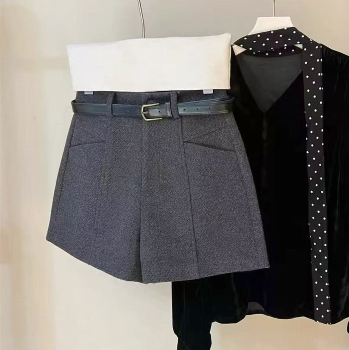 【加厚毛呢】2025新款冬季高腰短裤女士外穿百搭显瘦三分靴裤