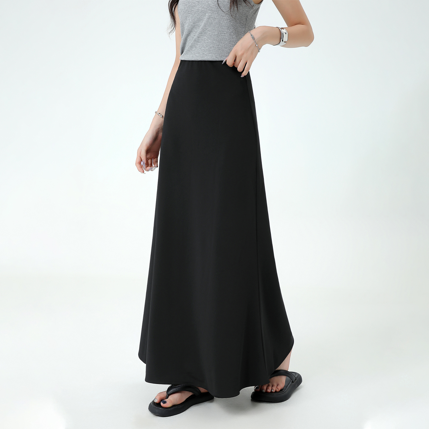 梨形身材高腰显瘦大码半身裙女早秋款宽松垂感百搭黑色西装鱼尾裙