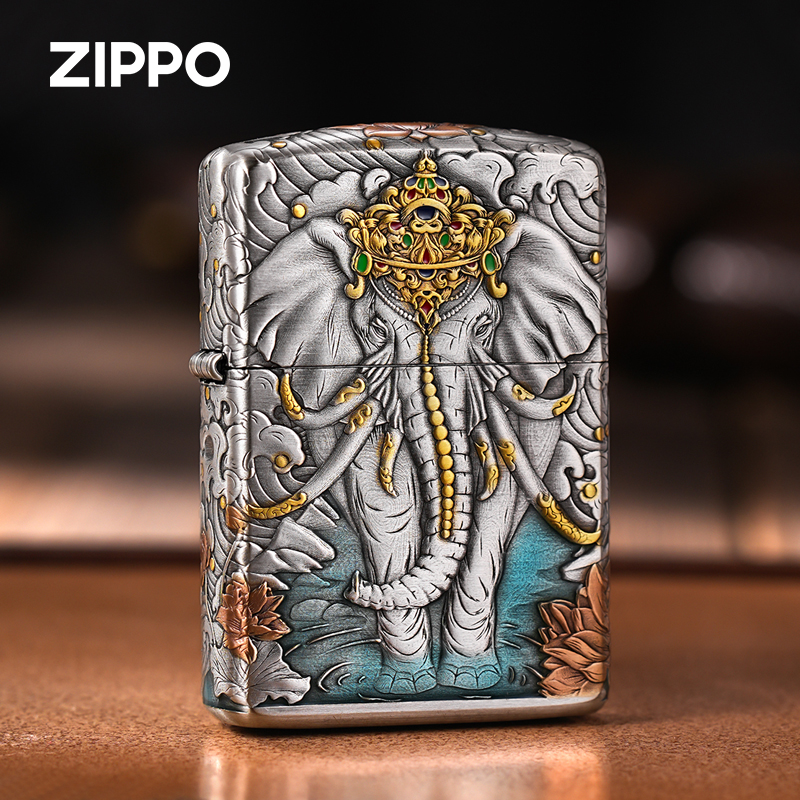 ZIPPO/之宝打火机如意神象浮雕熏银盔甲官方正品防风男士礼物DYJ1