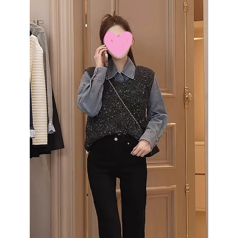 周楚楚同款女装法式小香风时髦重工宽松显瘦马甲女赫本风叠穿背心