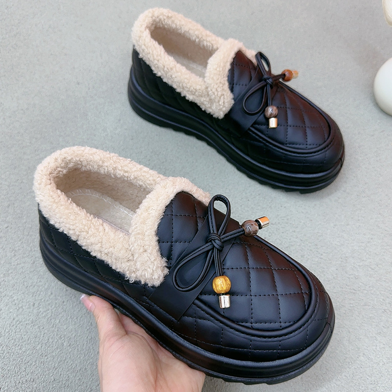 【专柜正品】秋冬新款蝴蝶结保暖棉鞋气质减龄时尚百搭休闲加绒