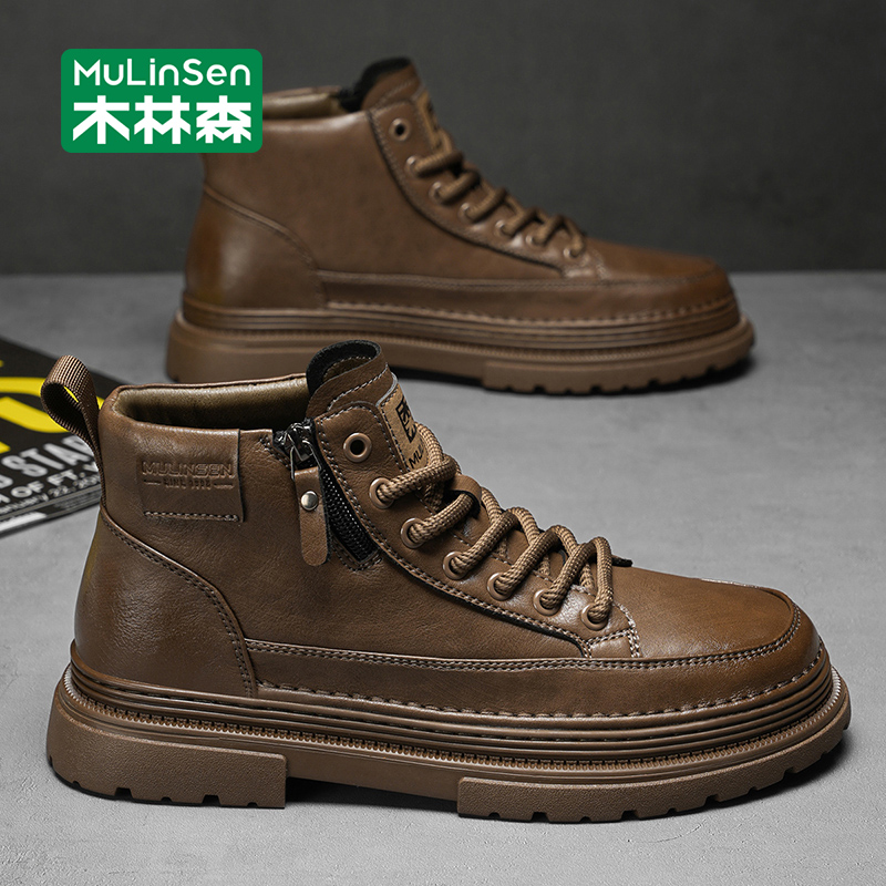 木林森男鞋2025新款秋季英伦风复古运动休闲厚底增高男士马丁靴
