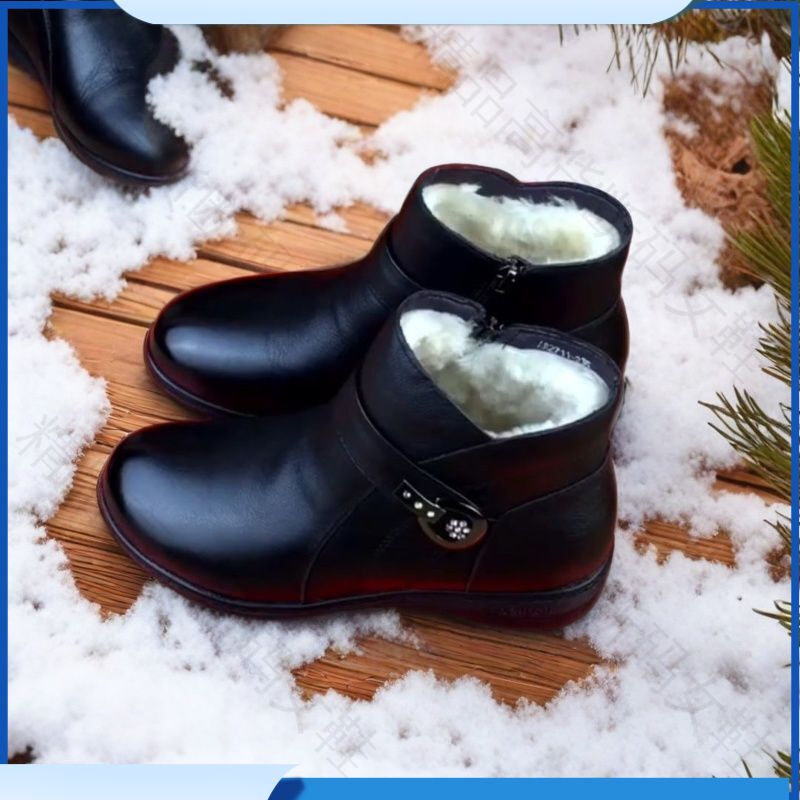 软底防滑保暖时尚雪地靴软皮棉靴加绒短筒女士新款2025秋冬耐磨