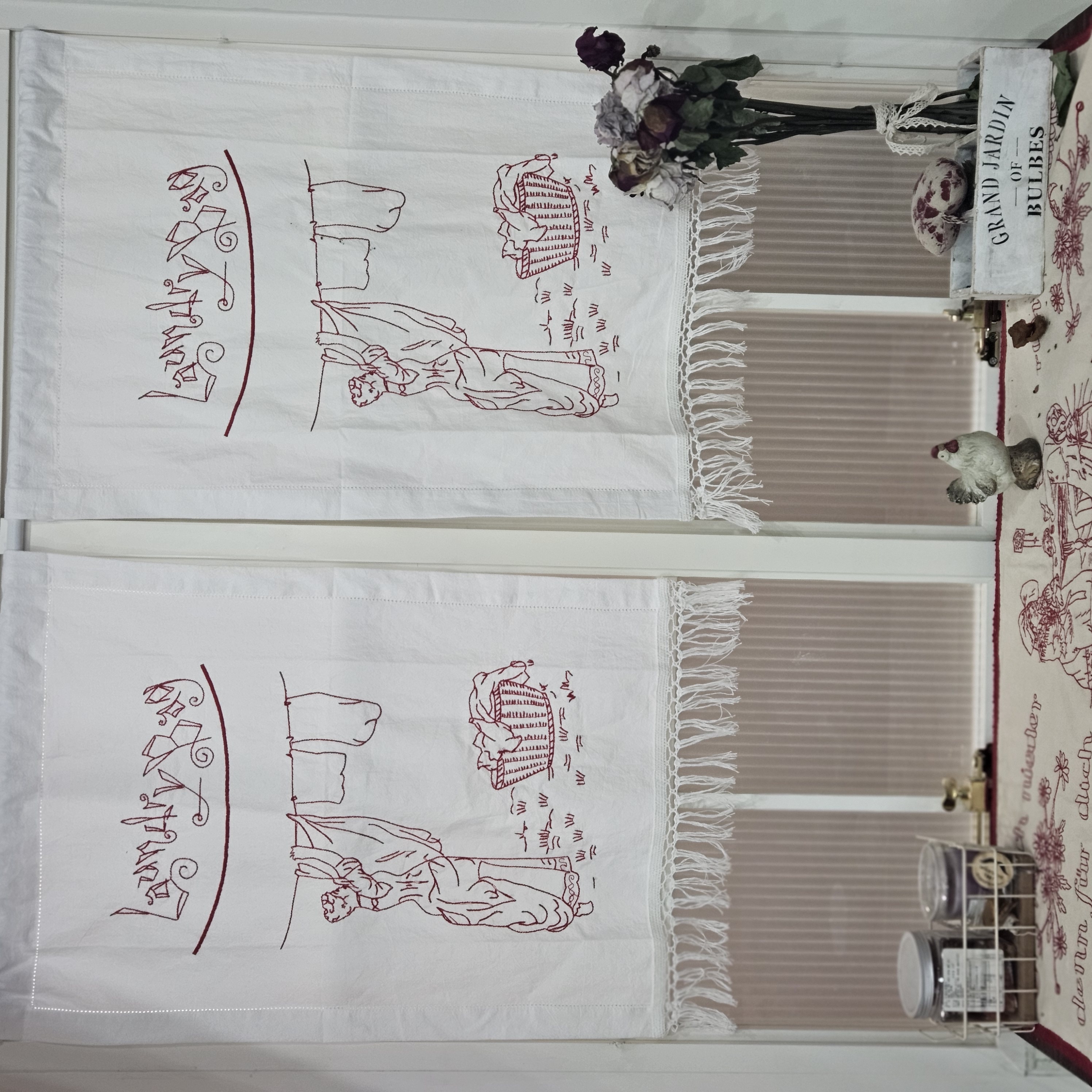 LY2551法式晾衣少女款棉麻刺绣半帘门帘橱柜帘多用半帘