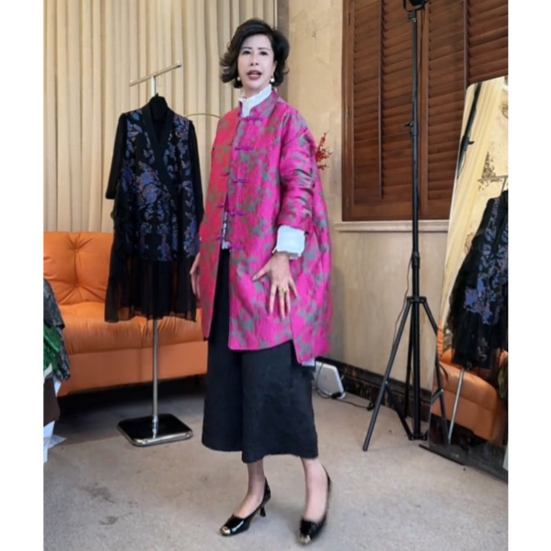 国风宽松盘扣中长款印花外套女欧洲站2025春季新款高级感精致上衣