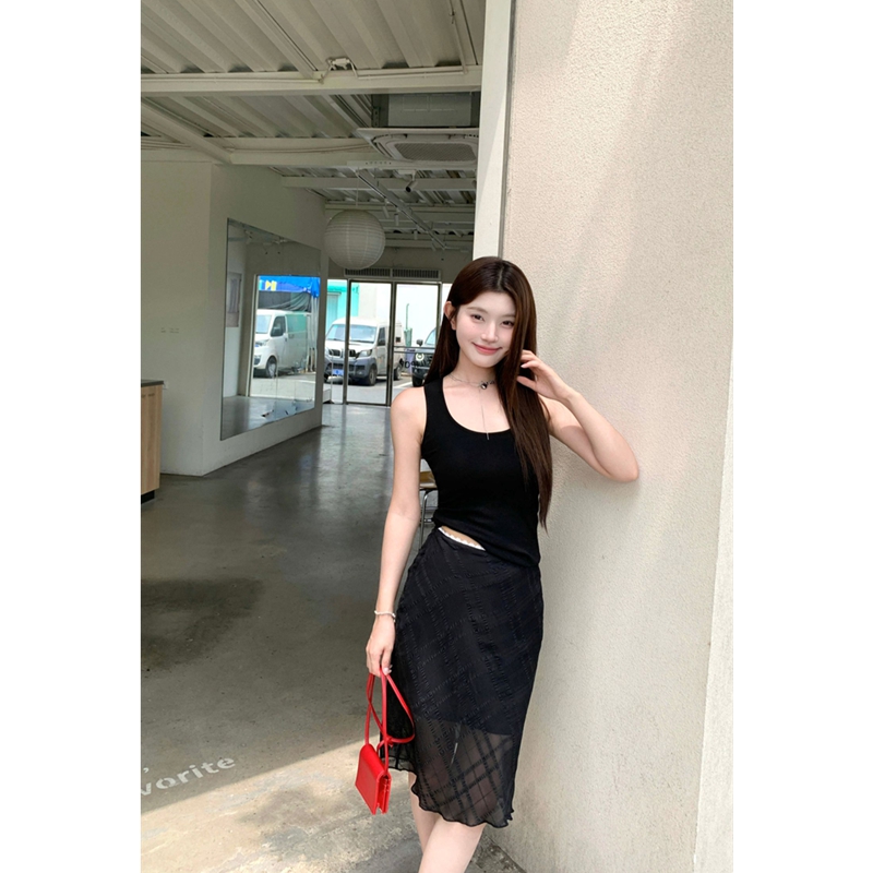 斜裁格纹半身裙显瘦设计高级感小众款25夏季韩chic