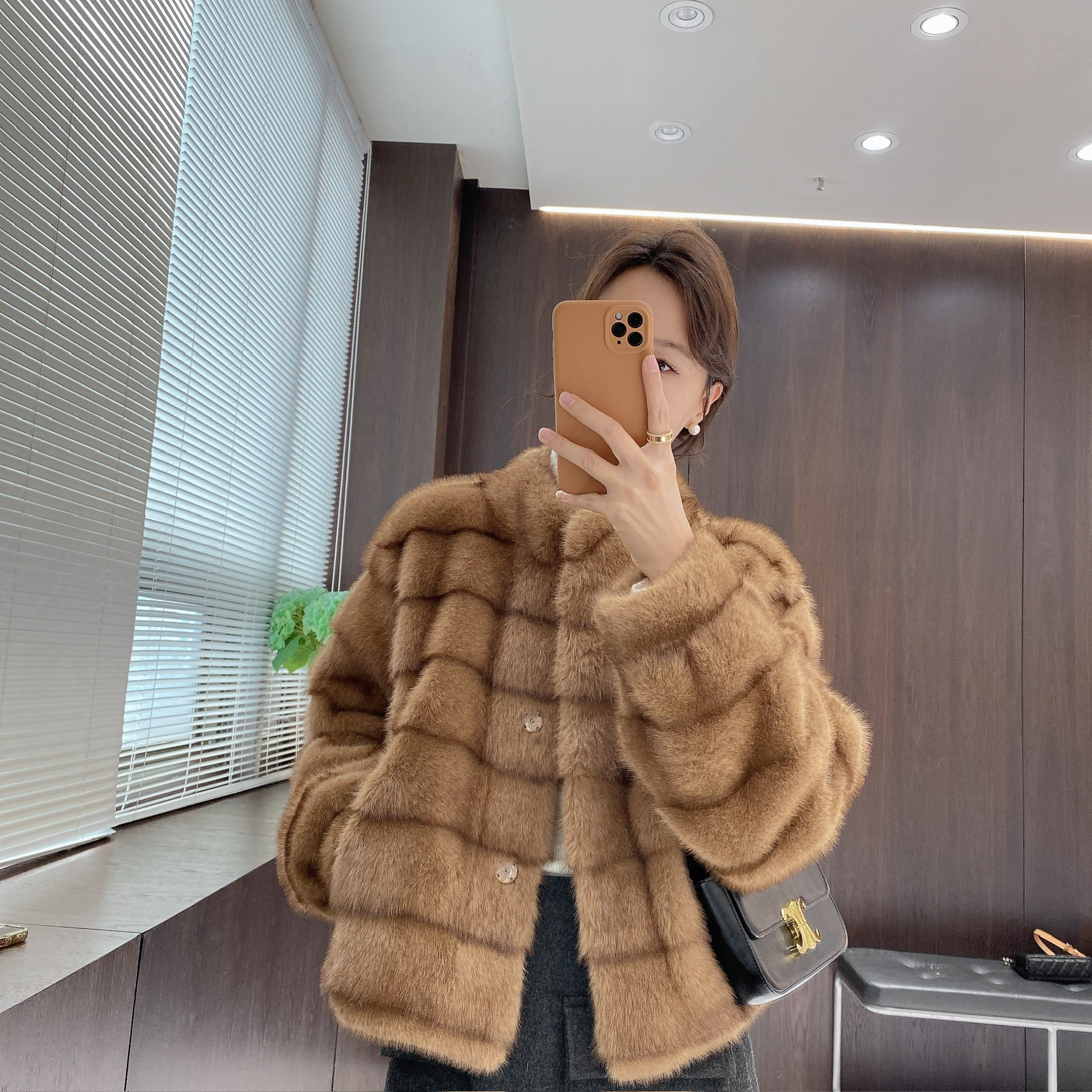 IMFLY金小金自制女装 毛毛外套DYW10203秋冬慵懒风小立领保暖外套