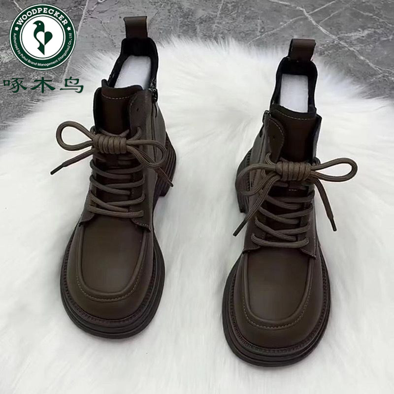 啄木鸟厚底马丁靴女2025新款秋季爆款英伦风单靴超火冬加绒短靴
