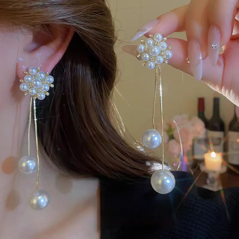法式珠珠长款流苏耳环新款爆款海边度假风耳钉女超仙气质独特耳饰