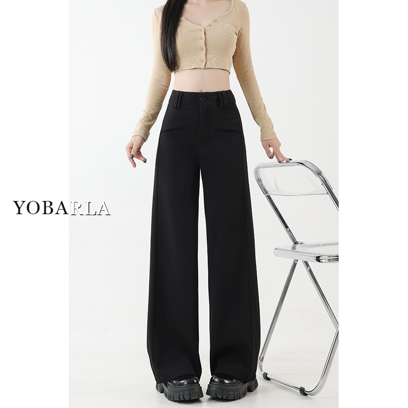 黑色休闲西装裤女垂感秋冬新款大码胖mm宽松显瘦梨形身材阔腿裤子