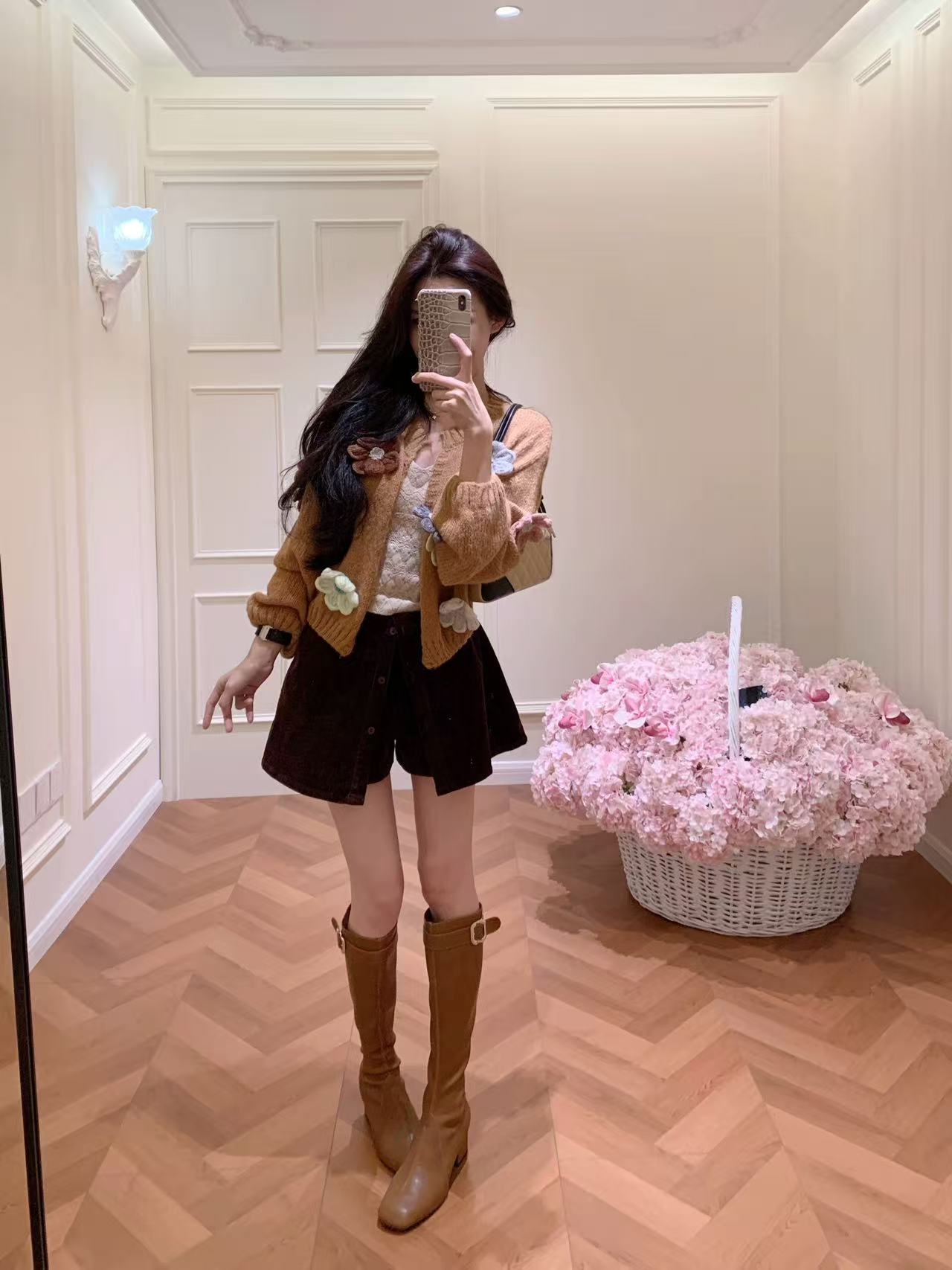 2026秋冬新款韩系气质复古超好看立体花设计毛衣外套灯芯绒裙裤