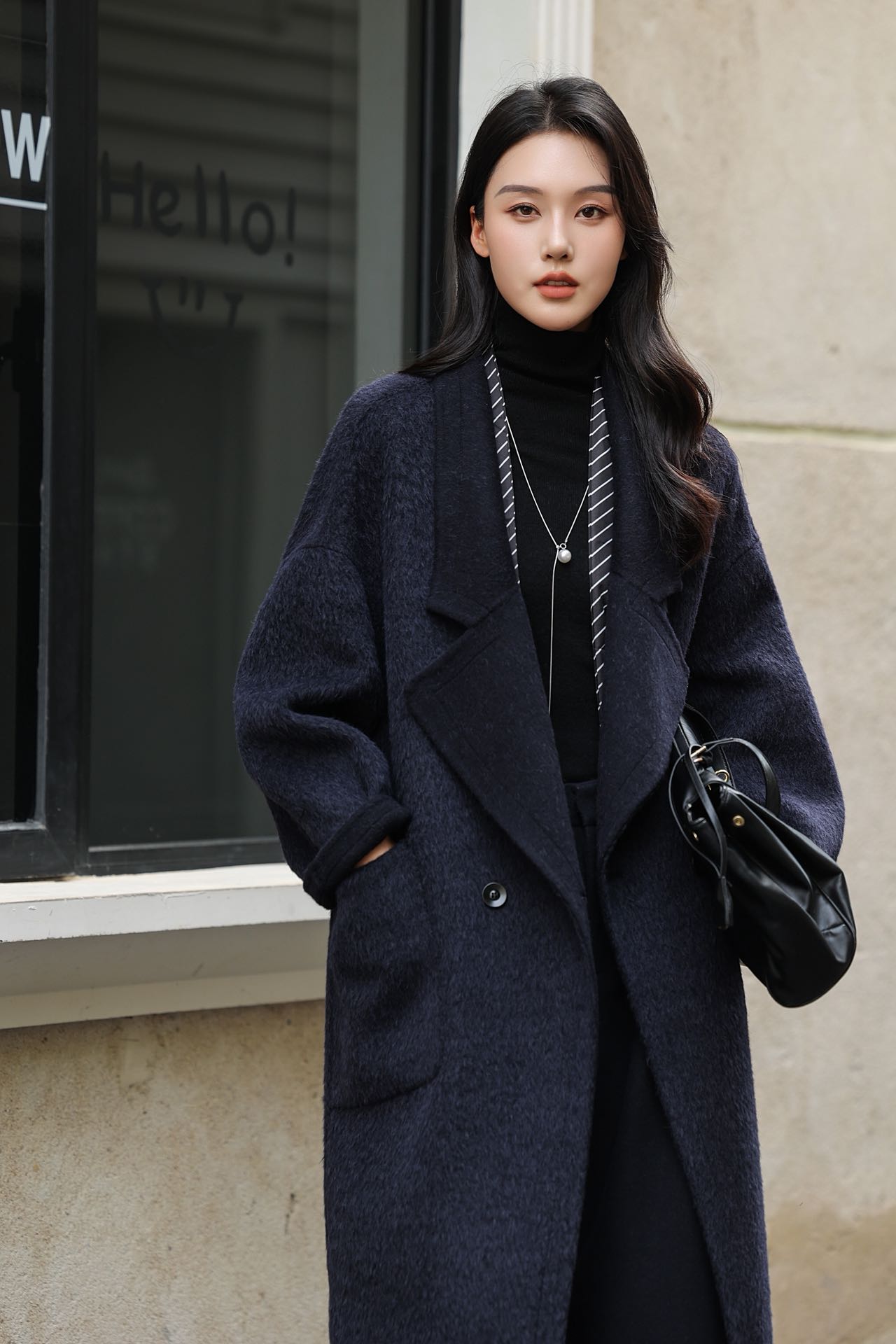 高级大牌显瘦羊驼毛羊毛双面毛呢大衣外套极简风秋冬女长袖大翻领