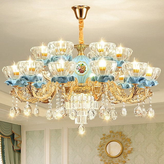 欧式水晶吊灯客厅大灯轻奢网红卧室餐厅高档大气陶瓷灯具套餐组合