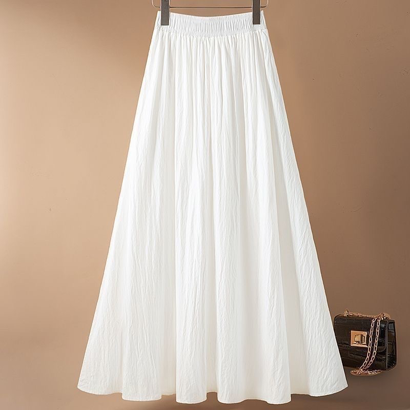 白色半身裙子2025春夏装新款女士时尚宽松中长款高腰垂感A字裙子