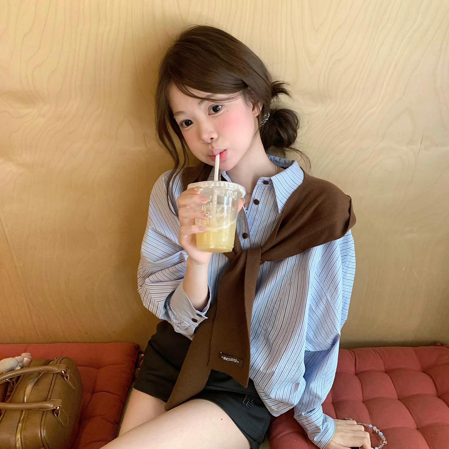 法式条纹蓝色衬衫外套早初秋女装2025新款气质休闲长袖上衣高级感