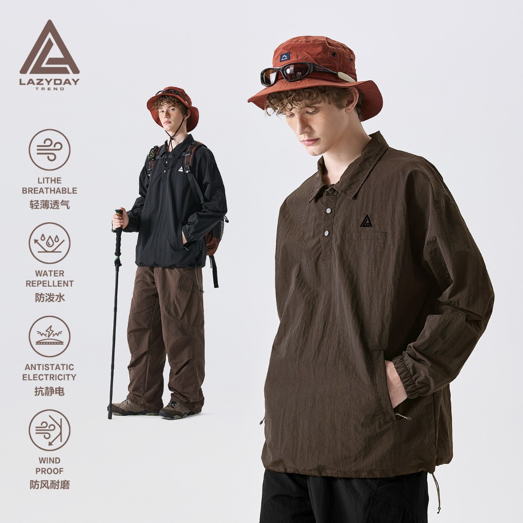 LAZY DAY户外防泼水吸湿速干POLO衫男士秋季宽松轻薄透气长袖T恤