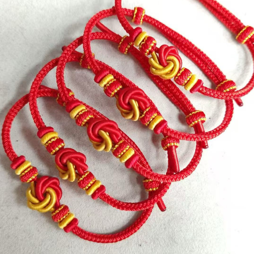 曼陀罗结手绳红色纯手工制作可穿珠3毫米的孔可调节尺寸
