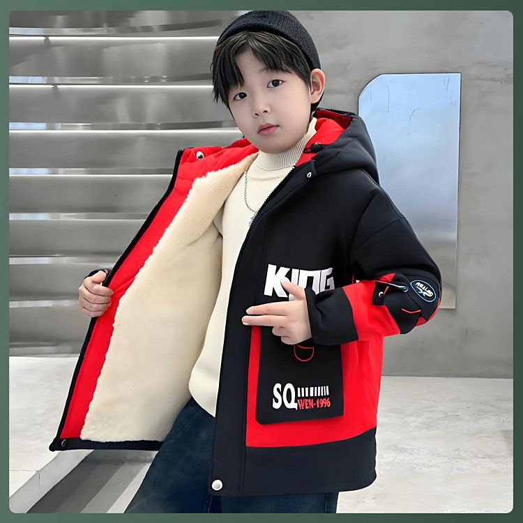 2025新款冬季男童时尚连帽棉服保暖加绒外套儿童冬装潮款