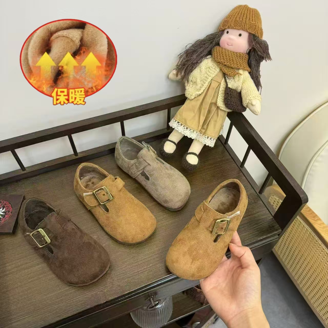 防滑儿童博肯鞋女童豆豆鞋时尚软底软面棉鞋男童博肯鞋儿童皮鞋