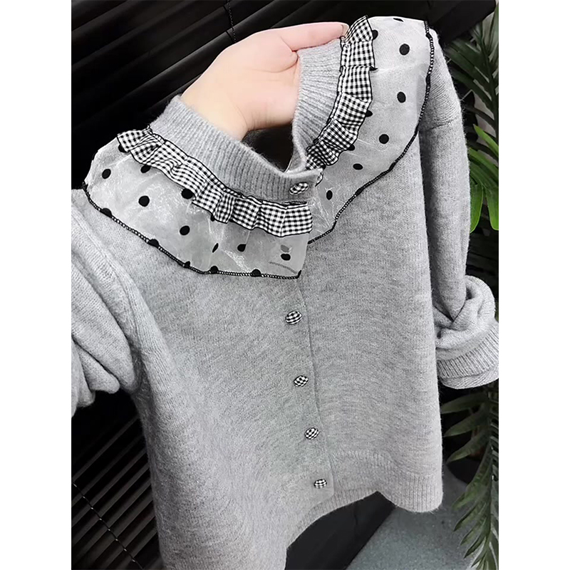 2025冬季韩版双层领单排扣针织开衫大码胖MM休闲简约宽松显瘦上衣