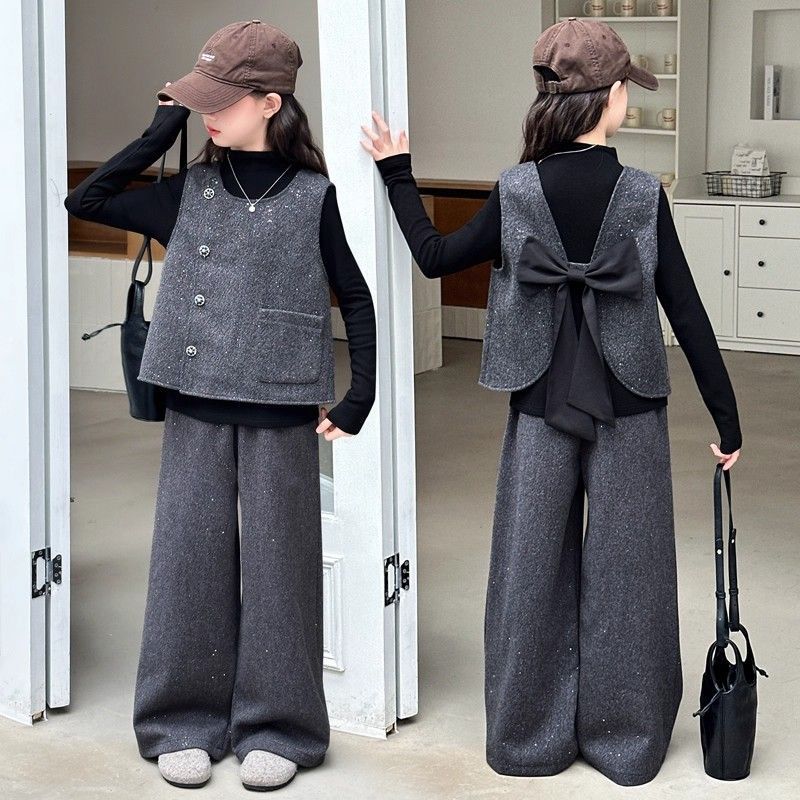 女童套装2025新款秋装儿童洋气时髦中大童韩系小香风马甲三件套