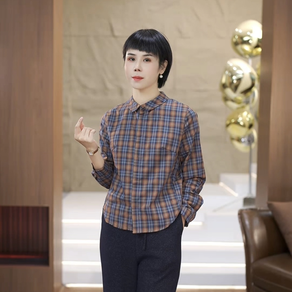 【渲渲推荐】XR-2327秋冬季休闲翻领格子衬衣