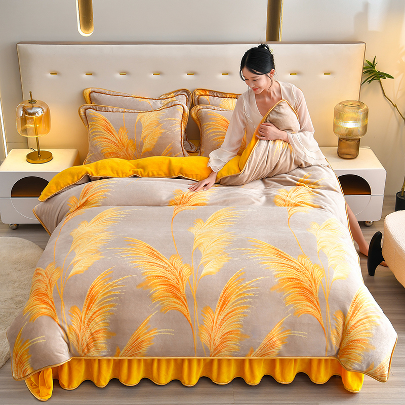 冬季双面牛奶绒四件套加厚珊瑚绒被套法莱绒床单保暖床上用品4件