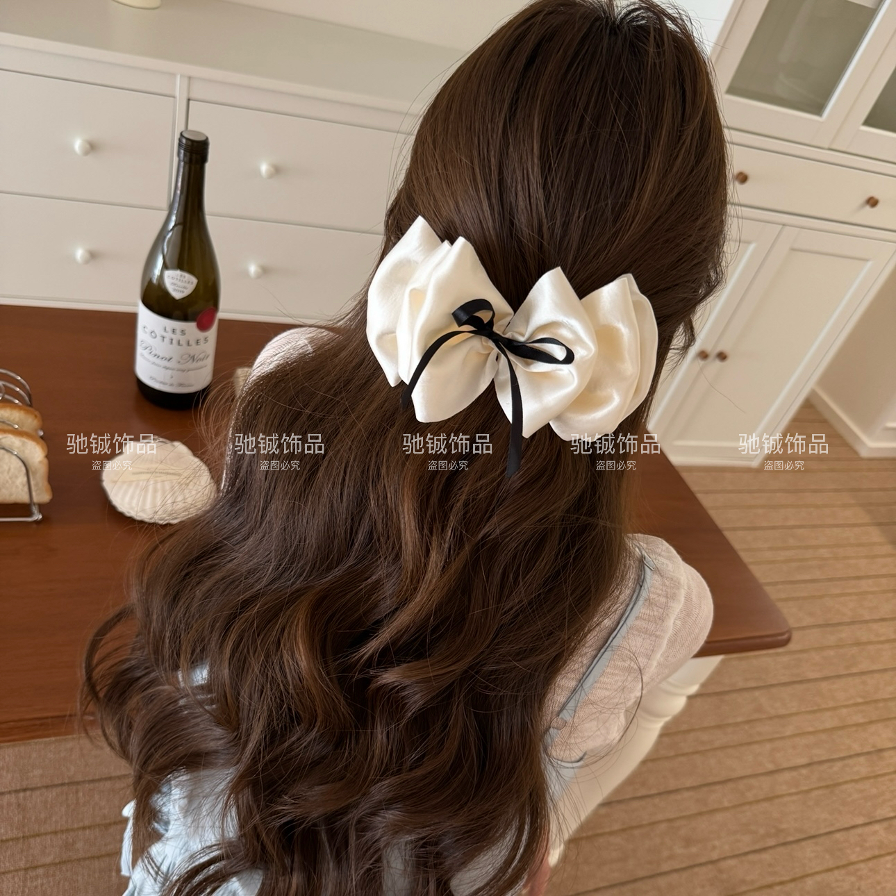 奶油云朵～缎面蝴蝶结泡泡鸭嘴夹超大号法式优雅褶皱后脑勺一字夹