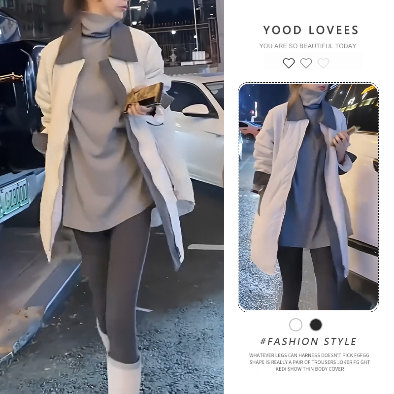 2025冬季复古超好看菱形格拼接撞色翻领长袖中长款夹棉保暖外套女