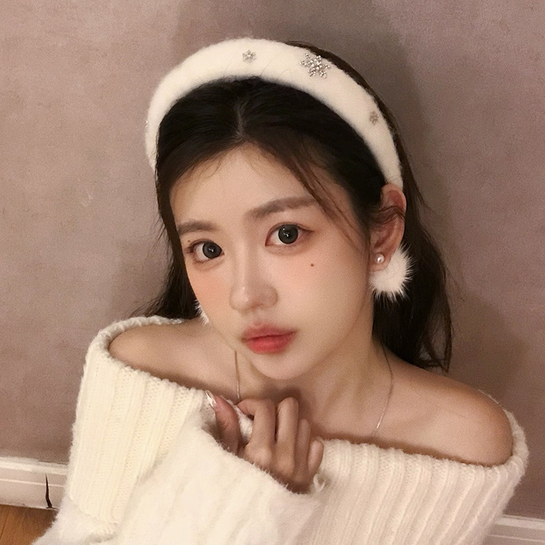 秋冬圣诞毛绒雪花发箍女洗脸头箍气质高颅顶高级感发饰头饰