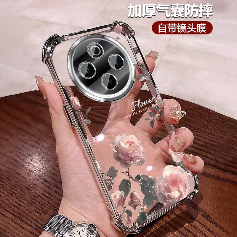 玫瑰花适用vivoy300pro+手机壳气囊防摔套全包镜头膜网红新款轻奢