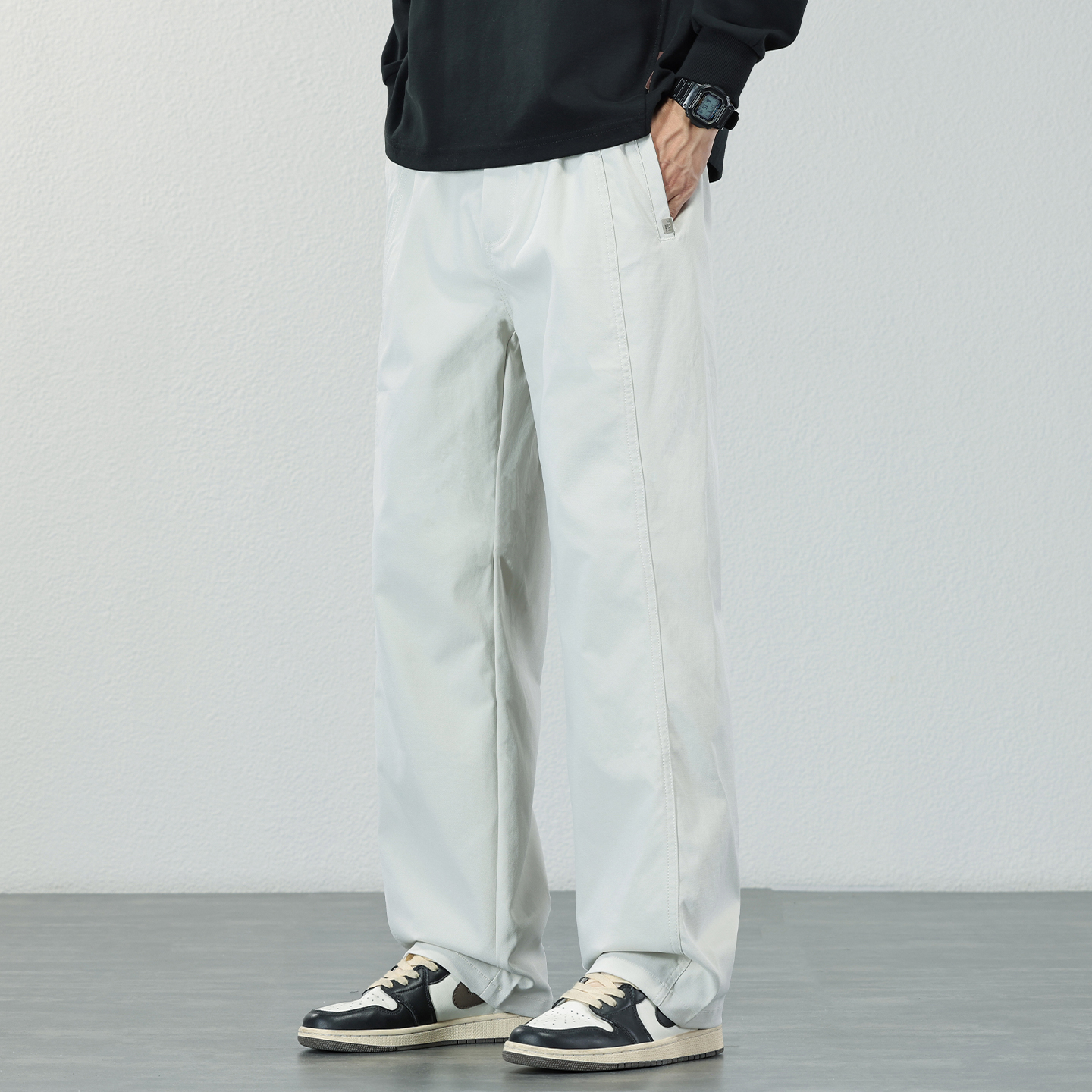 简约慵懒感休闲裤男2025秋冬季纯色直筒长裤宽松潮流百搭大码男裤