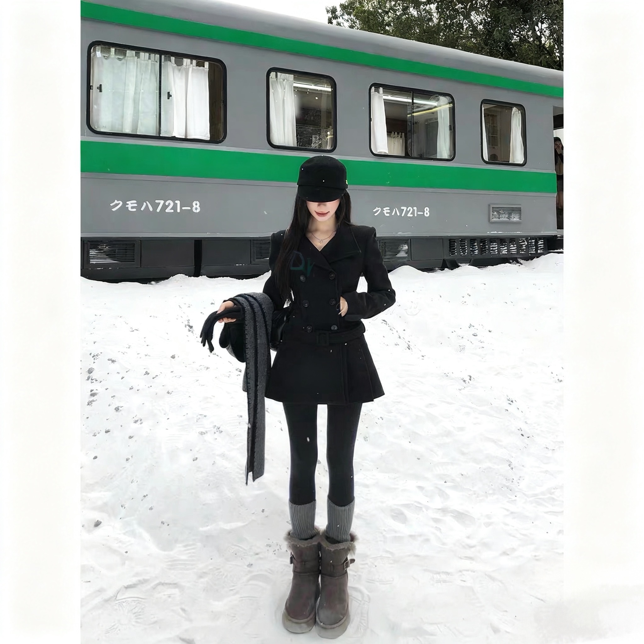 【伦敦早课】秋冬设计感双排扣设计感夹棉修身显瘦毛呢黑色外套女