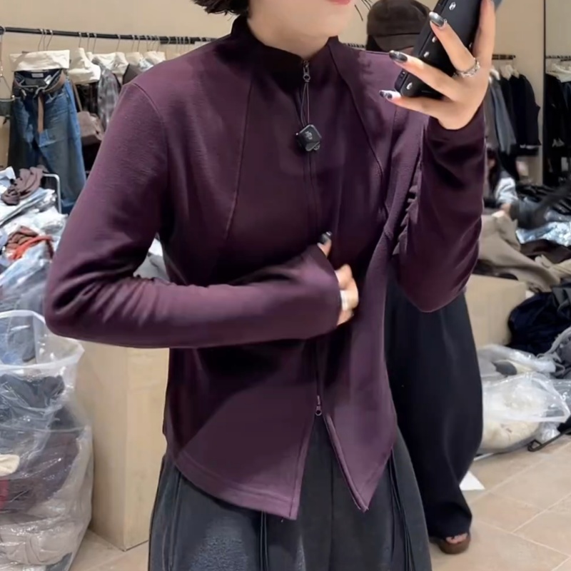 2025新款气质显瘦立领双拉链开衫长袖短外套LK2506753